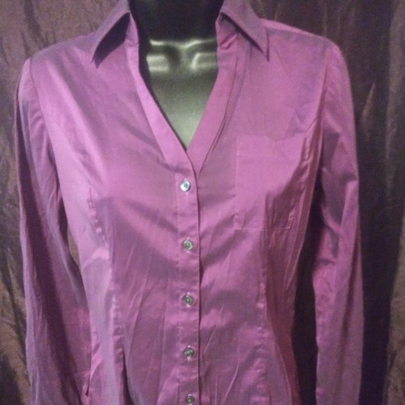 Purple Metallic Button Down Collar Shirt - Picture 1 of 4